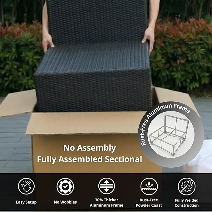 Fully Assembled 11 Piece Outdoor Patio Furniture with 6-inch Waterproof Rainshield Cushions, Oversized Seats and 42-inch Fire Table