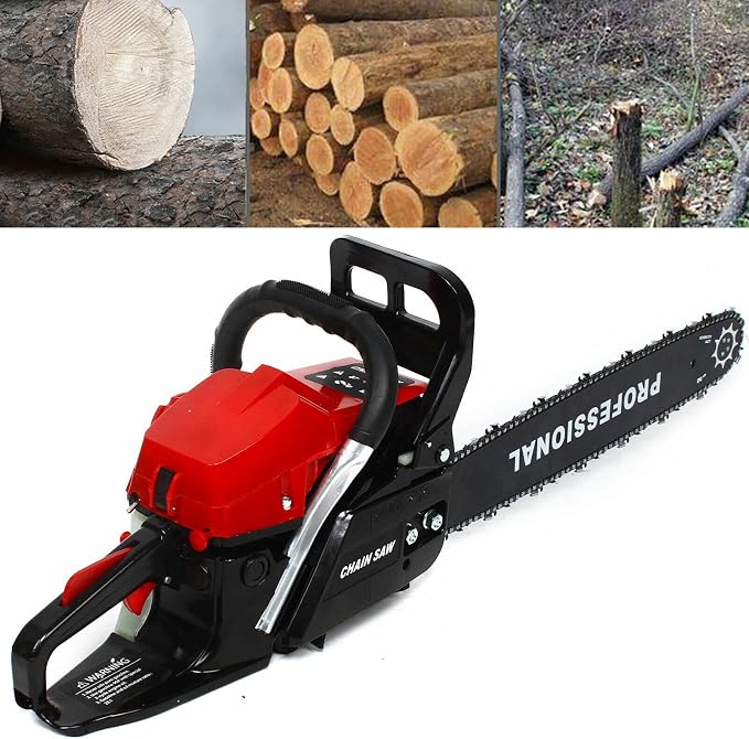 58cc Gas Chainsaw, 20" Bar Gasoline Powered Chain, 2 Stroke Gasoline Chain Saw for Wood Cutting Tree Twigs Branches Bushes, Portable Handheld Electric-Chain-Saws