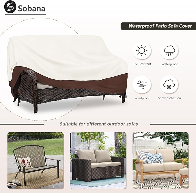 Outdoor Couch Cover, 3-Seater Patio Sofa Covers Fits up to 79" W x 38" D x 35" H, Waterproof Patio Furniture Covers, Beige