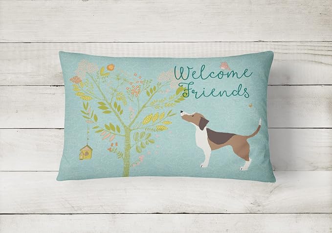 Caroline's Treasures BB7601PW1216 Welcome Friends Beagle Canvas Fabric Decorative Pillow Machine Washable, Indoor Outdoor Decorative Pillow for Couch, Bed or Patio, 12HX16W