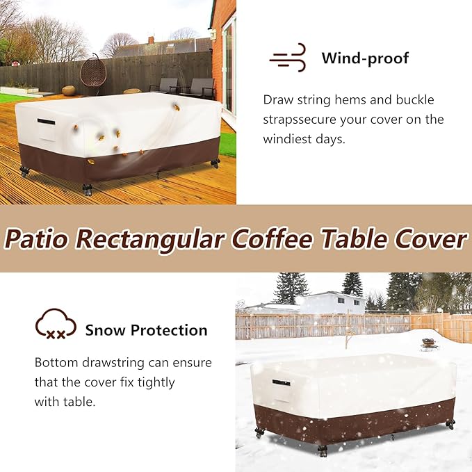 Outdoor Patio Coffee Table Cover, Waterproof Rectangular Patio Side Table Cover,Patio Furniture Covers,42 x 26 x 16 inch,Beige & Brown