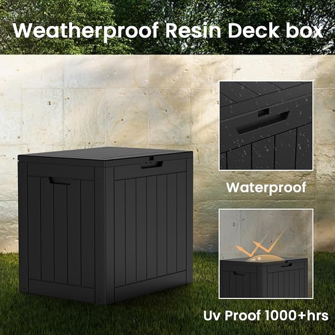 Deck Box 30 Gallon, Lockable Outdoor Storage Delivery Box for Garden Tools Patio Furniture Pool Supplies Black