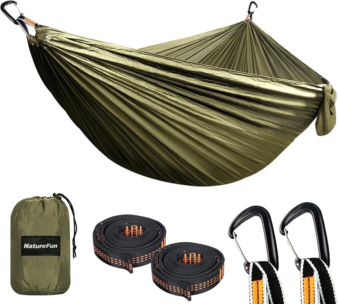 NATUREFUN Ultra-Light Travel Camping Hammock | 300kg Load Capacity,Breathable,Quick-Drying | 2 x Premium Carabiners,2 x Nylon Slings Included | Outdoor Indoor Garden