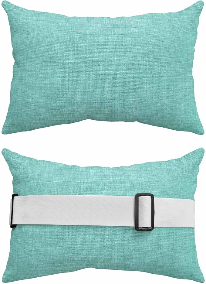 1PCS Outdoor Pillow for Chaise Lounge Chair Rustic Linen Texture Waterproof Headrest Cushion with Insert Modern Turquoise Pure Color Style Lumbar Pillow for Beach Patio Poolside Office,11x16in