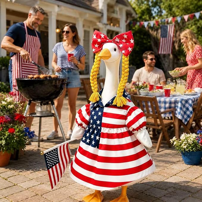 Patriotic Porch Goose Outfits, 23" Porch Goose 4th of July Outfits, Cute Independence Day Goose Clothes for Front Outdoor Patio Yard 250th Anniversary Decoration