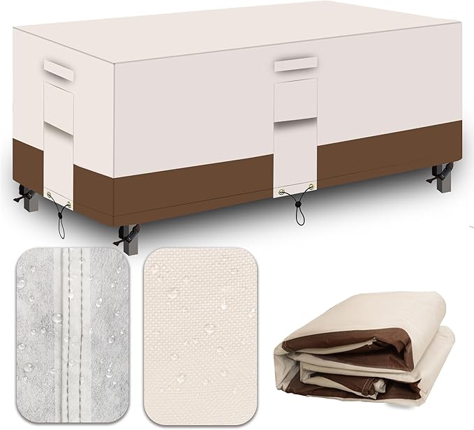 Heavy Duty Patio Furniture Covers Waterproof, 600D Outdoor Furniture Cover Waterproof for Sectional Sofa Couch, Outdoor Dining Table and Chair Set Covers 126''L x 64''W x 28''H, Beige Brown