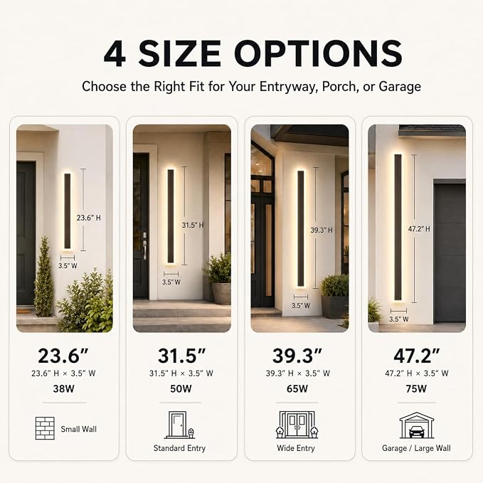 23.6" Outdoor Wall Lights, 2-Pack Remote Dimmable Sconces | Adjust 3000K–6000K lighting by remote for a modern garage, patio, porch or front door upgrade
