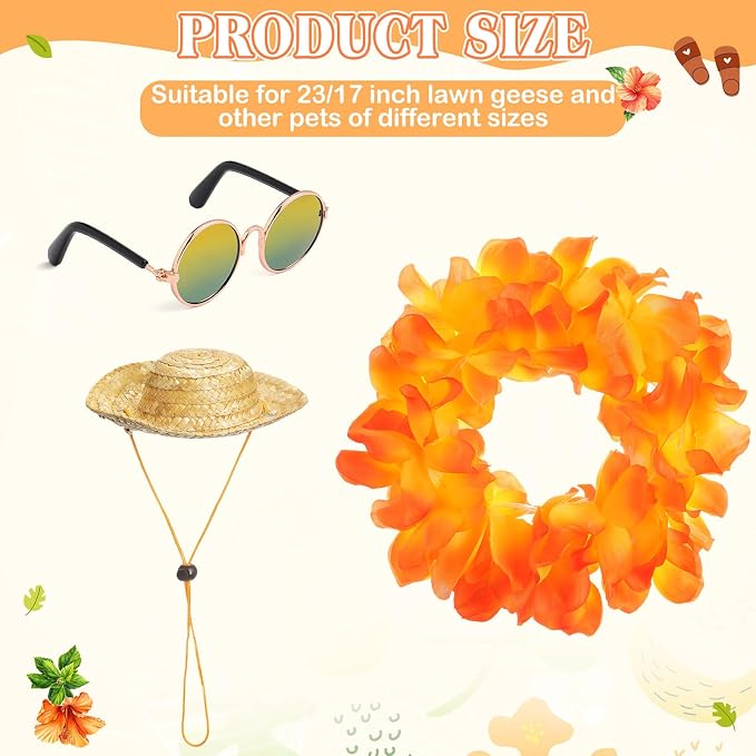 Shyyween Summer Porch Goose Outfits for Plastic Goose 23/17'' Hawaiian Lawn Patio Statue Clothes Straw Hat and Hawaiian Lei Costume(Tropical Orange)