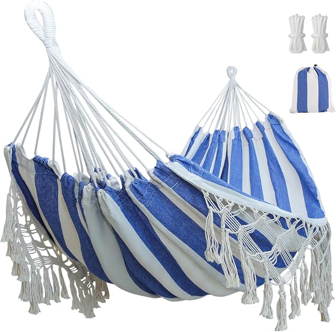 Boho Macrame Hammock with Elegant Tassels for Patio, Yard, Beach Wedding Decor, Outdoor and Indoor Up to 450lbs Include Tie Ropes and Drawstring Bag