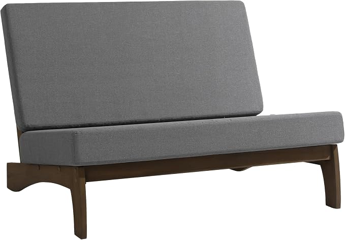 Outdoor Furniture Patio Couch, Weather Resistant Patio Loveseat Sofa Couch with Removable Cushion, Teak Wood Frame for Porch & Backyard Seating - Grey