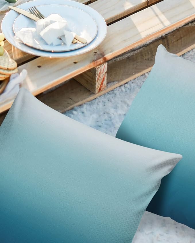 Blue Gradient Outdoor Throw Pillow Covers Waterproof Abstract Pillow Cases 16x16in,Watercolor Decorative Boho Pillow Covers Cushion Cases for Couch Sofa Patio Garden 2 Pack