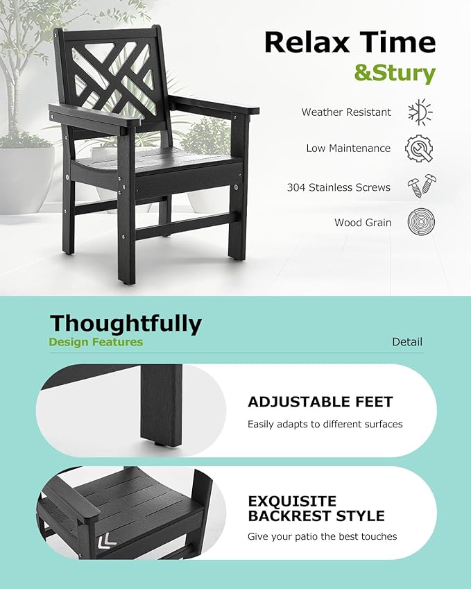 5 Piece HDPE Outdoor Dining Set for 4 Patio Dining Furniture Set with Umberlla Hole, Weather Resistent Outdoor Table and Chairs for Garden, Poolside, Backyard, Deck, Grey