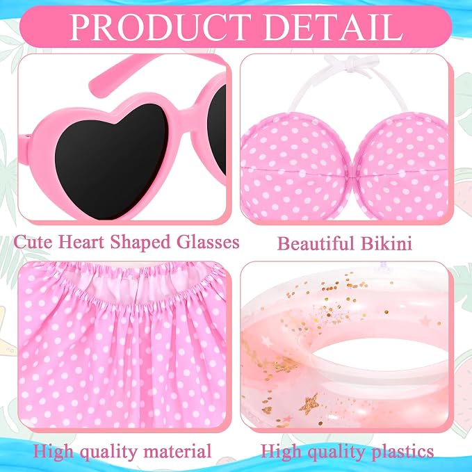 Hawaiian Porch Goose Outfits Summer Bikini Goose Outfit Fits 23" Goose Statue with Hat Sunglasses & Swimming Ring for Cement Yard Decor (Pink)