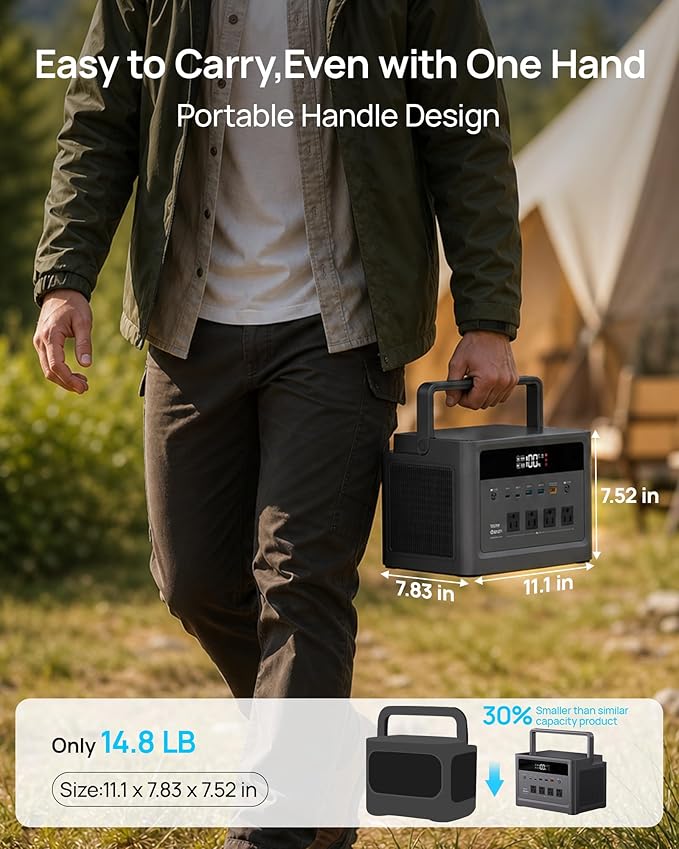 DARAN Portable Power Station 1000W, 576Wh Solar Generator with 4 AC Outlets (2000W Surge), 100W PD Fast Charge, LiFePO4 Battery Backup for Camping, RV & Home Use