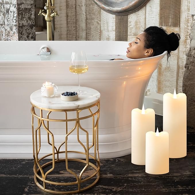 TECHLONG Flickering Flameless Candles with 3D Moving Flame, Last 1000+ Hours Battery Operated Candles with Timer, Ivory Real Wax Pillar Electric LED Candle for Wedding Christmas Party/3" x 6"
