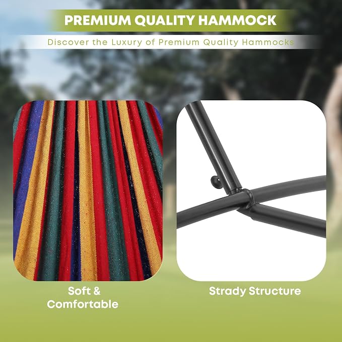 Double Hammock with Space Saving Steel Stand,(450 lb Capacity - Premium Carry Bag Included),Portable Hammock with Heavy Duty Steel Stand for Backyard,Camping or Garden,Red