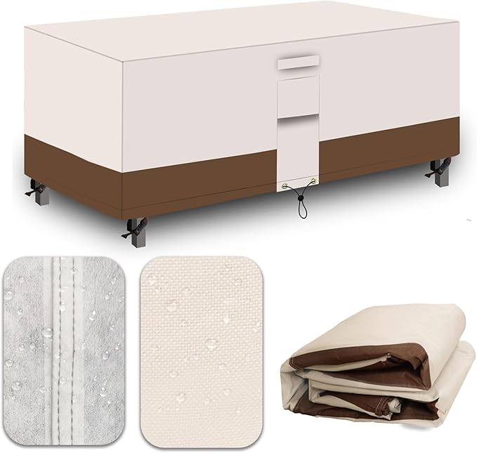 Heavy Duty Patio Furniture Covers Waterproof, 600D Outdoor Furniture Cover Waterproof for Sectional Sofa Couch, Outdoor Dining Table and Chair Set Covers 78''L x 62''W x 30''H, Beige Brown