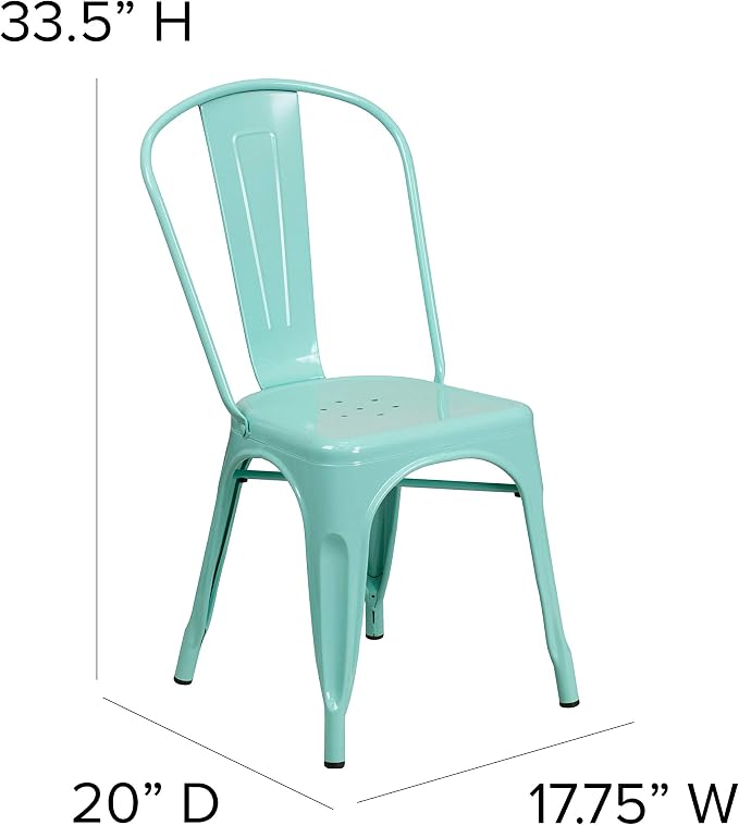 EMMA + OLIVER Commercial Grade Square Mint Green Metal Indoor-Outdoor Table Set-4 Stack Chairs