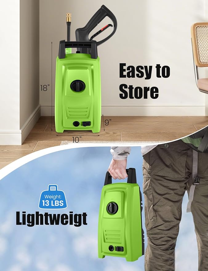 𝐏𝐨𝐰𝐞𝐫 𝐖𝐚𝐬𝐡𝐞𝐫 𝟒𝟓𝟎𝟎𝐏𝐒𝐈 Portable with 20FT Pipe, 4 Nozzle Set and 500ml Foam Cannon for Home/Cars/Fences/Windows, Green
