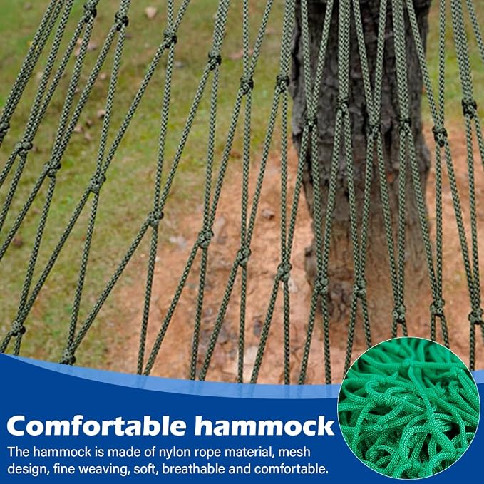 Swing Hanging Rope Hammock, Nylon Hanging Hammock, Sleeping Net Bed for Outdoor Camping (Green)