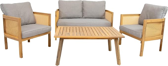 Sunnydaze Acacia 4-Piece Patio Furniture Set - Sanibel Patio Conversation Set - Outdoor Seating Lounge Furniture - Gray