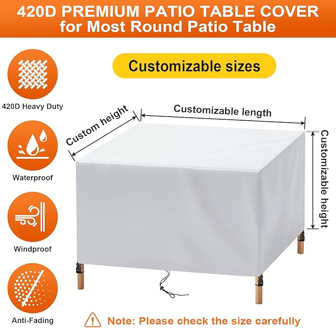 Patio Furniture Cover Rectangle 56"(L) x 28"(W) x 32"(H), Custom Heavy Duty 420D Waterproof Outdoor Cover with Drawstring & Buckles for Table Chair Garden, Silver