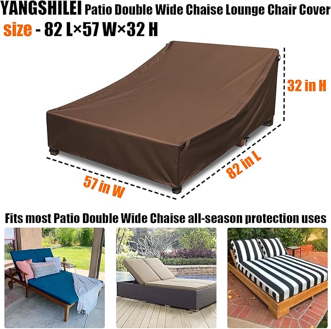 Outdoor Lounge Chair Cover 100% Waterproof Weatherability Patio Double Chaise Lounge Covers, Outdoor Daybed Cover for Double Wide Chaise Lounge Chair Patio Furniture Covers ( Brown)