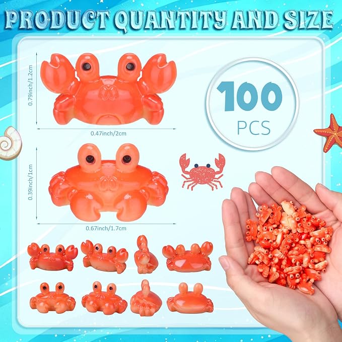 Geelin 100 Pcs Mini Crab Figurine Tiny Resin Crab Realistic Ornament Decor for Fairy Gardens, Miniature Terrariums, Red Stuff Filling Gifts, Holiday Party Decorations, Tabletop Decor (2 Styles)