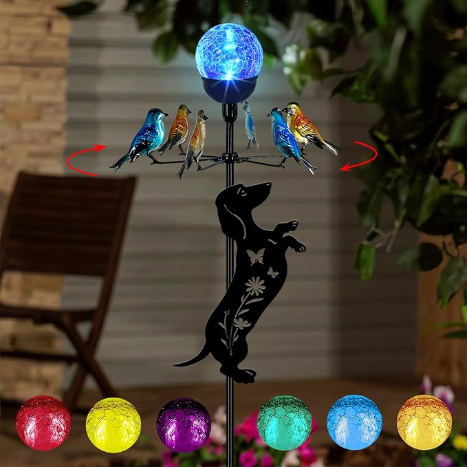 Solar Lights Yard Stakes-Bird Wind Spinners,Dachshund Garden Decor | Color Changing LED for Patio,Pathway,Lawn,Walkway,Outdoor Decorative