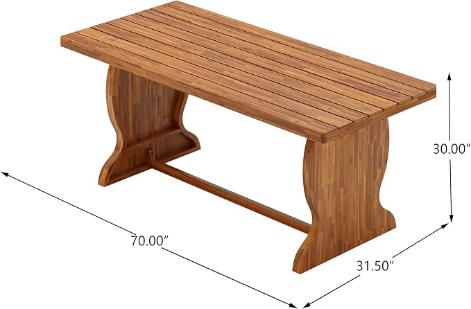 Christopher Knight Home Outdoor Acacia Wood Dining Set 6 Chairs 1 Table Cream Cushions Teak Finish Patio Backyard Garden Furniture 70 Inch Table Outdoor Dining Set