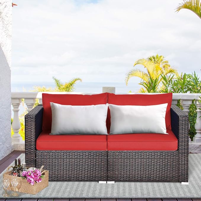 COSTWAY 2PCS Patio Rattan Corner Sofa Sectional Furniture Conversation Set