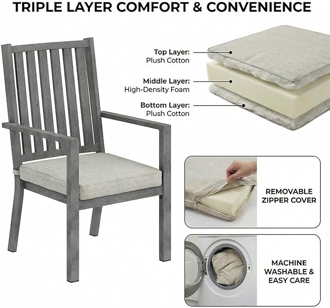 RoyalCraft Aluminum Outdoor Patio Chairs Set of 4, Outdoor Chairs with Waterproof Cushions, Outdoor Dining Chairs with Armrests, Metal Patio Furniture Set for Porch, Balcony, Deck, Backyard, Grey
