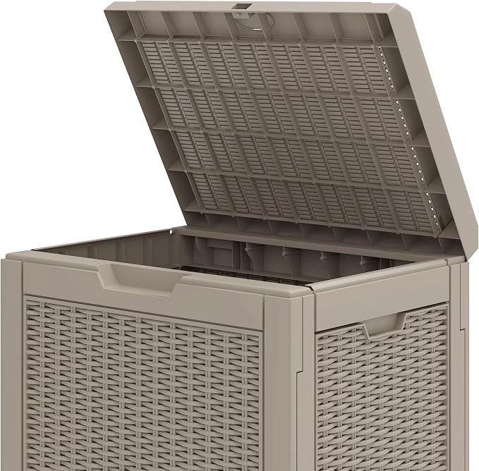 35 Gallon Outdoor Storage Box, Weather-Resistant Resin Deck Box, Multi-Purpose Lockable Patio Bin, Waterproof Garden Tool Organizer, Portable Cushion Chest for Poolside & Backyard