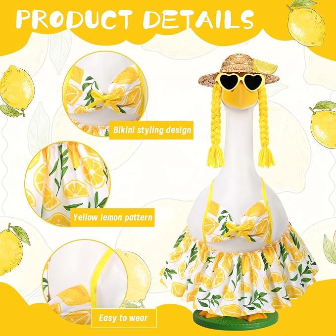 JcHrmers Bikini Goose Outfit Summer Lemon Porch Goose Outfits Hawaiian Lawn Goose Clothes Fits 23" Cement Plastic Goose Statue for Summer Outdoor Garden Yard Patio Art Decor