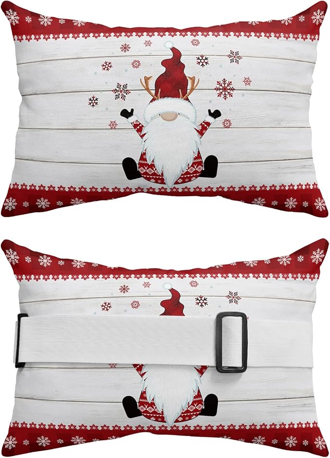 Outdoor Pillows Covers with Inserts Christmas Winter Holiday Xmas Dwarf Snowflake Waterproof Recliner Pillow with Adjustable Strap Throw Pillows for Patio Furniture Pool Lounge Chair, 11x16 inch, 2PCS