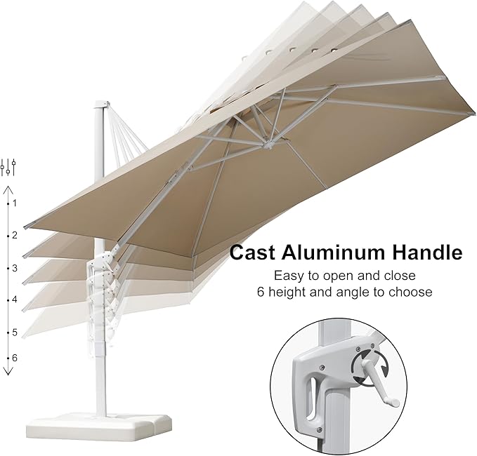 PURPLE LEAF 10' × 13' Patio Umbrella White Cantilever Umbrella Aluminum Square Outdoor Offset Umbrella Hanging Windproof with 360° Rotation for Garden Deck Pool, Beige