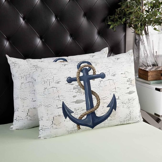 Outdoor Waterproof Throw Pillows 12x20in, Coastal Blue Anchor Patio Pillows Pack of 2,Decorative Pillow Covers with Insert,Pillow Cushion Case for Garden Couch Sofa Summer Nautical Theme Retro Style