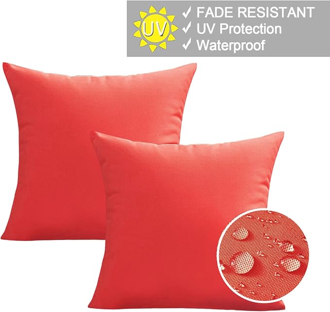 VAKADO Outdoor Waterproof Throw Pillow Covers 26X26 Set of 2 Decorative Red Patio Furniture Cushion Cases Outside Decor for Couch Garden Bench Porch