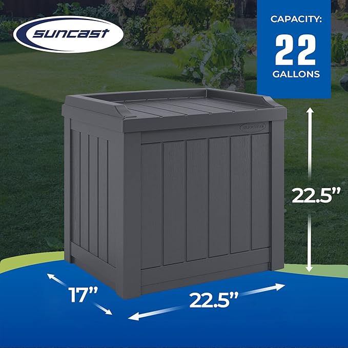 Suncast 4 Pack Small Deck Box Storage w/Bench Seat for Indoor & Outdoor Use, 22 Gal., Cyberspace