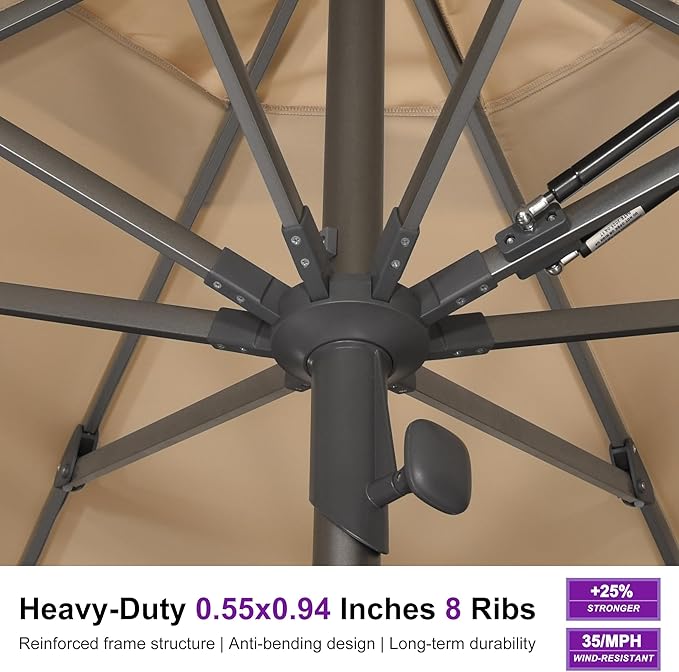 PURPLE LEAF 9 X 12 FT Commercial Rectangle Patio Market Umbrella Semi Auto Heavy Duty 1.9" Aluminum Pole 8 Sturdy Ribs for Restaurant Cafe Hotel Outdoor Dining Resort Cafes Bulk Order Deck Pool Garden Beige