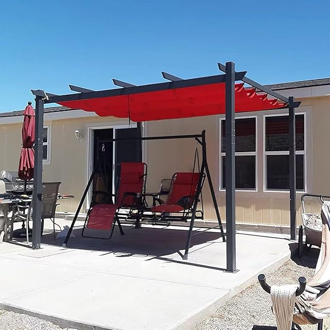 PURPLE LEAF 10'x13' Outdoor Retractable Pergola with Sun Shade Canopy Patio Metal Shelter for Porch Beach Pavilion Grill Gazebo Modern Backyard Grape Trellis Pergola, Terra