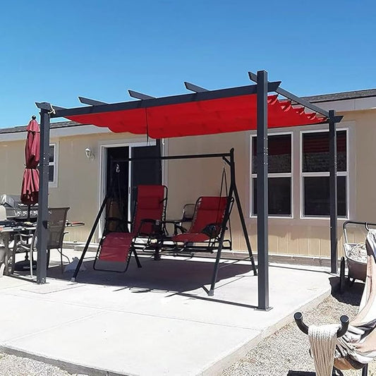PURPLE LEAF 10'x13' Outdoor Retractable Pergola with Sun Shade Canopy Patio Metal Shelter for Porch Beach Pavilion Grill Gazebo Modern Backyard Grape Trellis Pergola, Terra