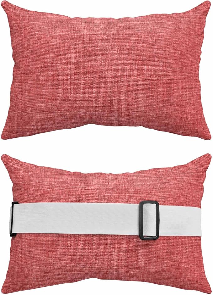 Coral Red Outdoor Lumbar Pillows 11x16 Set of 2, Farmhouse Burlap Solid Red Color Modern Linen Texture Waterproof Throw Pillow Covers with Insert, Decorative Pillowcase Cushion for Couch Sofa Bed