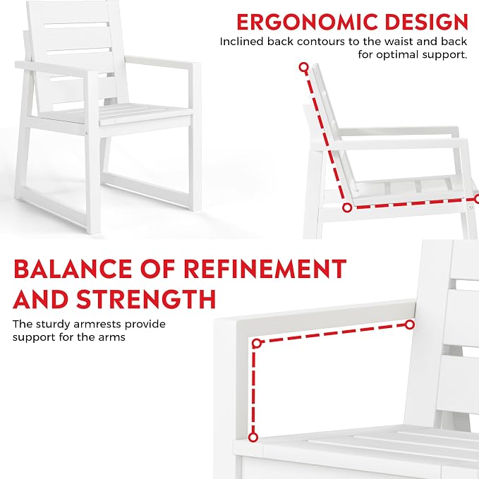 Costaelm Stinson HDPE Plastic Outdoor Patio Dining Arm Chair, White