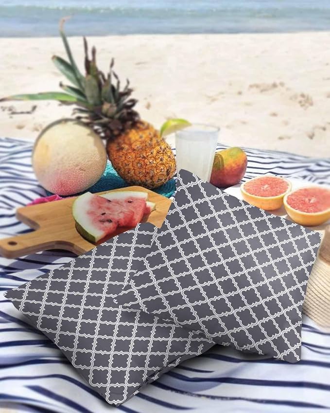 Outdoor Waterproof Pillow Covers for Patio Furniture Moroccan Pattern Decorative Throw Pillow Cover Dark Grey Pillowcases Set of 2 Cushion Case for Sofa Couch Chair Home Decor 26x26 inch