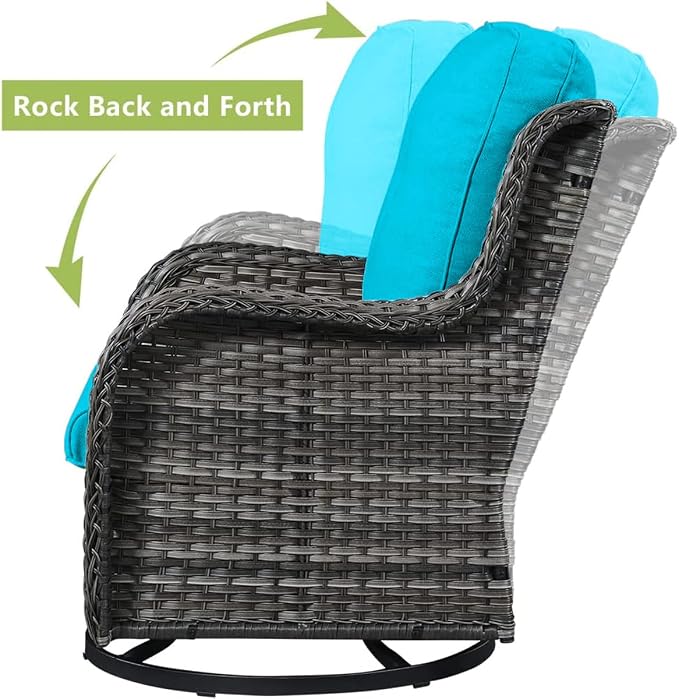 HUMMUH Outdoor Swivel Rocker Wicker Patio Chairs Set of 2, Rattan Rocking Chair Furniture Set(Grey,Blue)