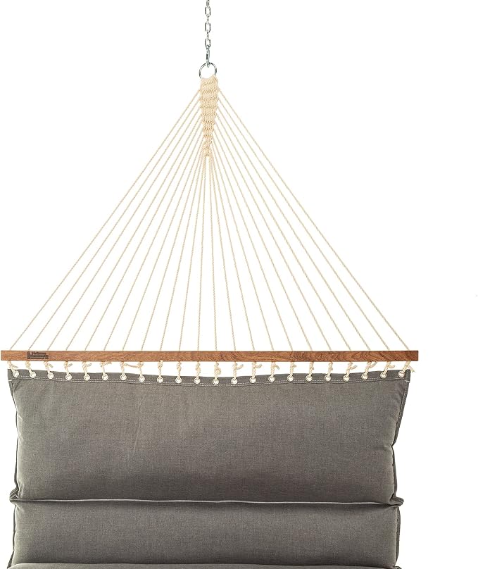 Hatteras Hammocks Cast Slate Sunbrella Pillowtop Hammock with Free Extension Chains & Tree Hooks, Handcrafted in The USA, Accommodates 2 People, 450 LB Weight Capacity, 13 ft. x 55 in.
