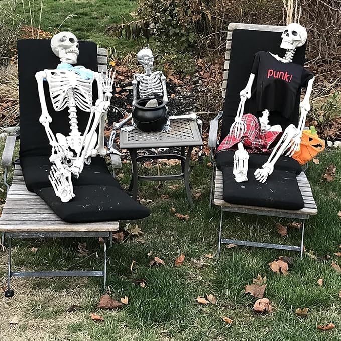 CAMIRUS 5.9FT/185cm Skeleton Halloween Full Size, Life Size Skeleton with Posable Joints Glowing Eyes Skeleton for Halloween Party Outdoor Haunted House Decor