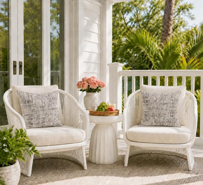 Outdoor Pillow Covers Waterproof Throw Pillow Covers, Set of 2 Jacquard Texture Water Resistant Fade Resistant Decorative Cushion Covers for Garden Patio Bench Couch Sofa, 18x18 Inch (Gray Grid)