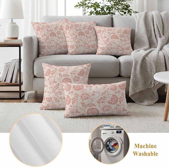 Outdoor Pillow Covers 16x16 Set of 2, Abstract Spring Floral Waterproof Patio Throw Pillow Covers for Couch Sofa Chair, Farmhouse Summer Botanical Rustic Decorative Pillowcases for Throw Pillows